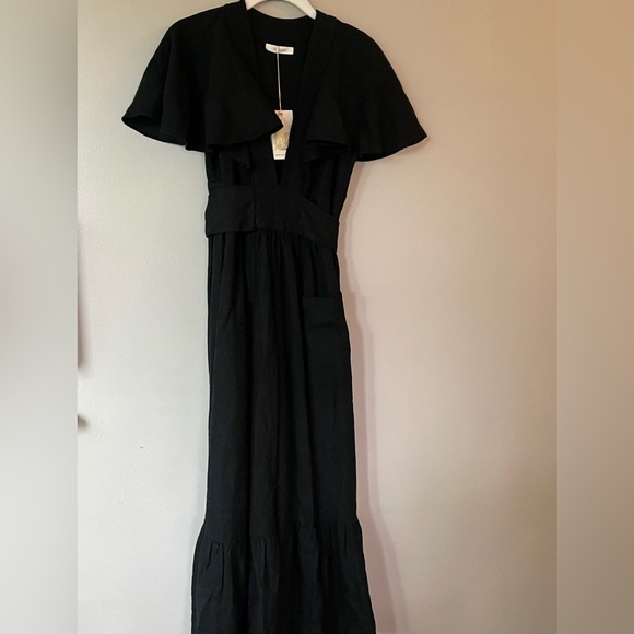NWT Doen Tarragon Ruffle Midi Dress in Black Linen Silk Blend Pocket Sz XS - Picture 5 of 9